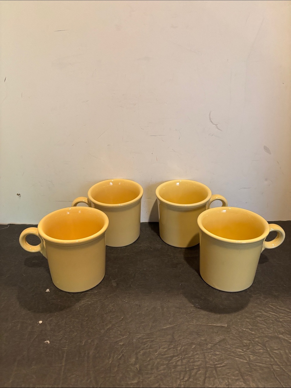Set of 4 Fiesta Ware Yellow Stoneware Coffee Tea Mugs with Loop Handles